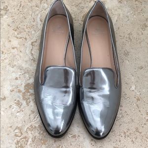 Aquatalia silver loafer with low heal.